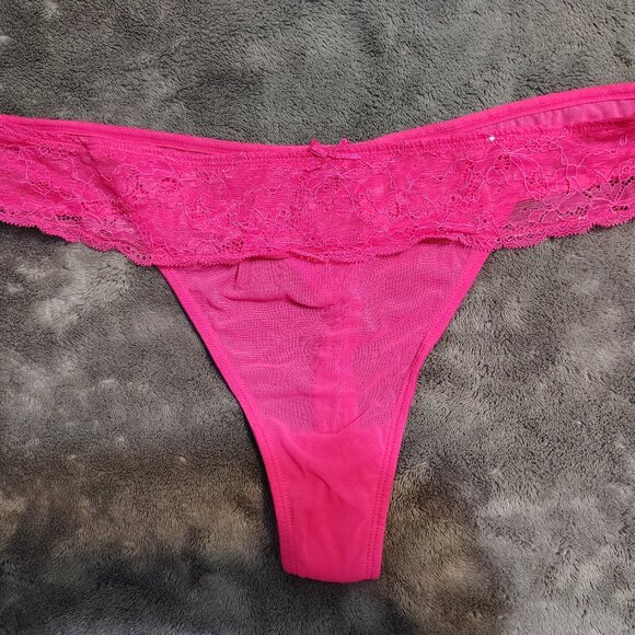 Cacique - Bright Pink Lace/Mesh Thong - 18/20 - Picture 1 of 3